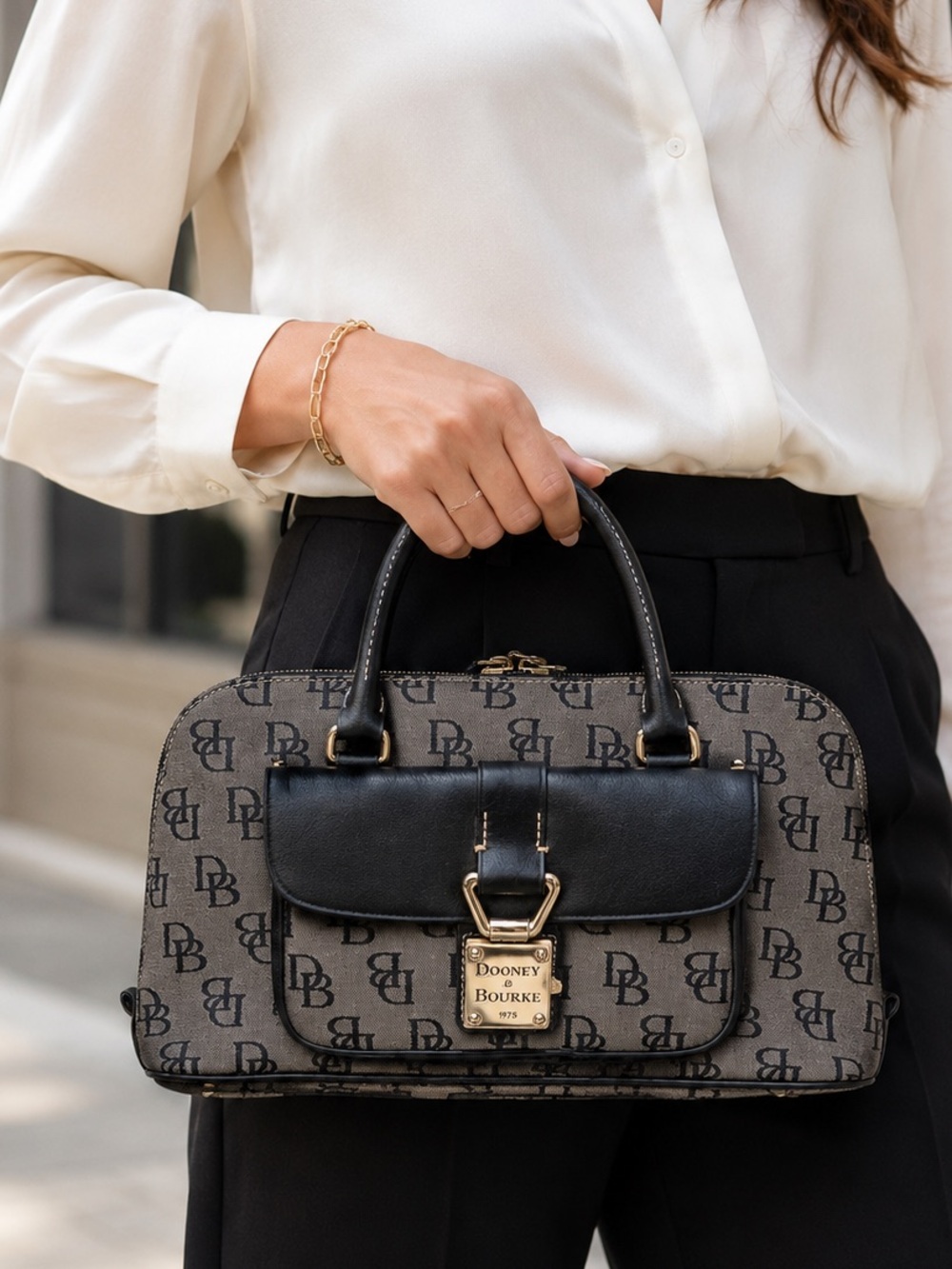 Y2k Dooney & Bourke Black and Gray Logo Satchel